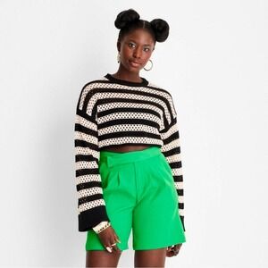 Future Collective Alani Noelle Striped Open Knit‎ Crop Top Sweater Size Small